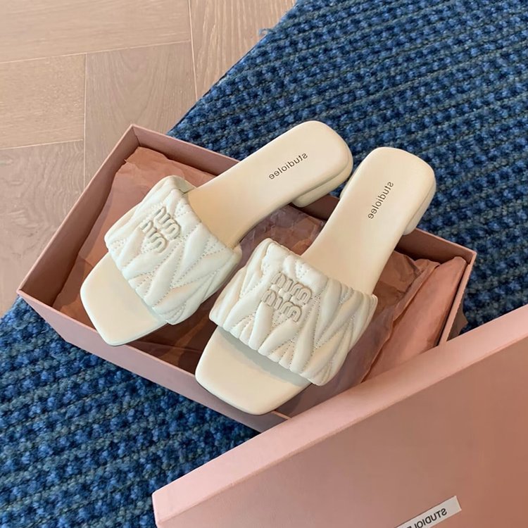 【shoes】4色スクエアトゥサンダルスリッパF7695