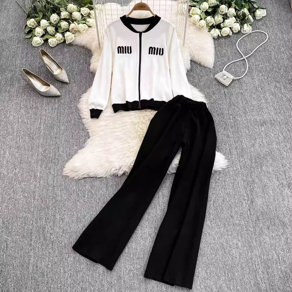 【set】ジップアップニット&ワイドパンツ  K0132