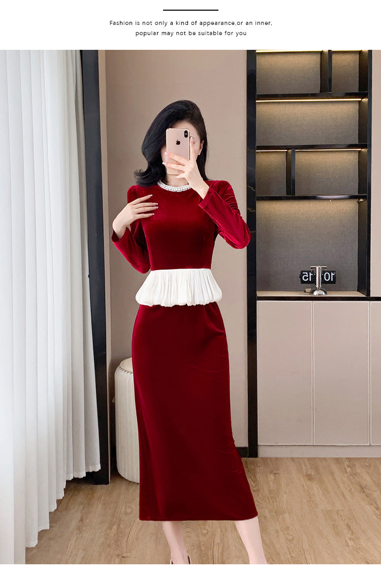 【dress】秋冬偽二つ切り替えワンピースG24555