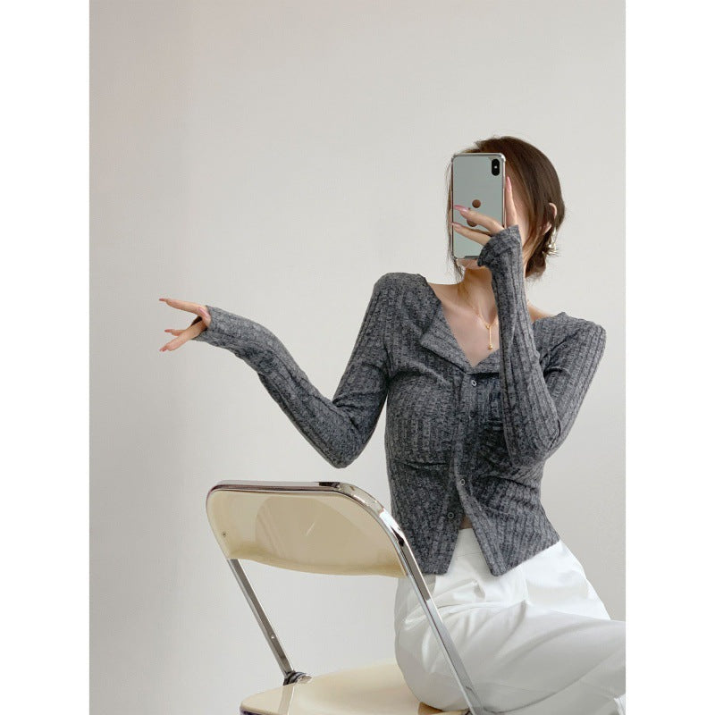 【outer】ラペルニットカーディガンF8419