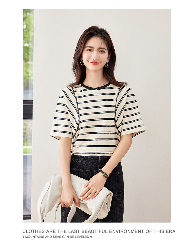 【tops】ストライプ柄半袖TシャツG21954