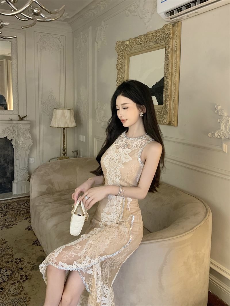 【dress】フリルスリットタイトレースワンピースG21729