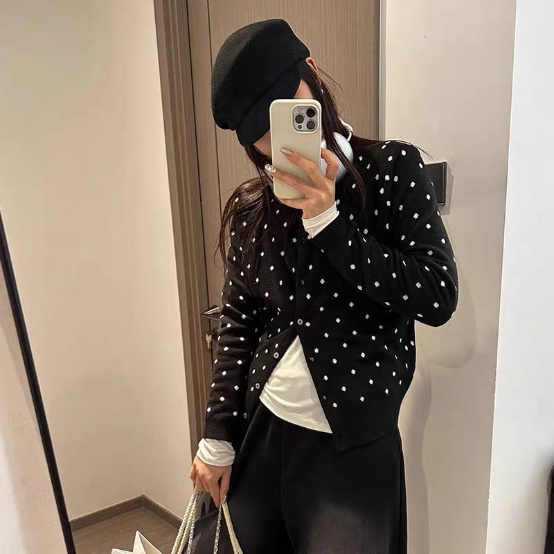 【outer】2色長袖ドット柄カーディガンF8245