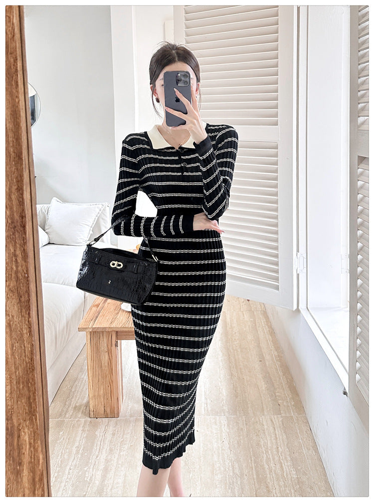 【dress】POLOネック長袖タイトニットワンピースG23291