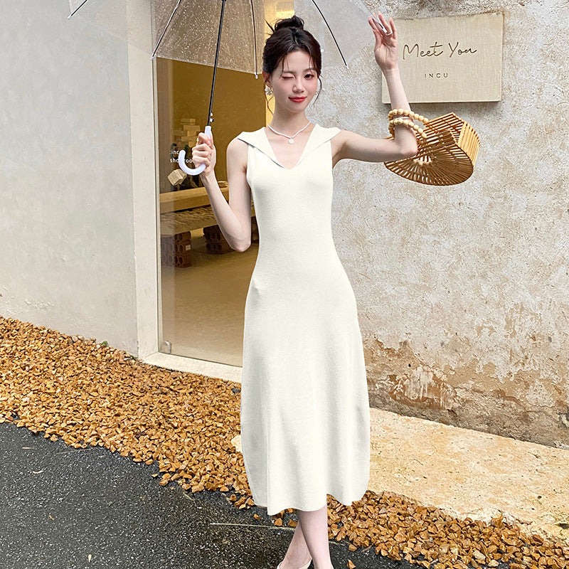 【dress】折り襟ニットキャミワンピースG22602