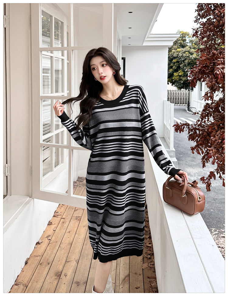 【dress】ゆったりストライプ柄ニットワンピースG23287