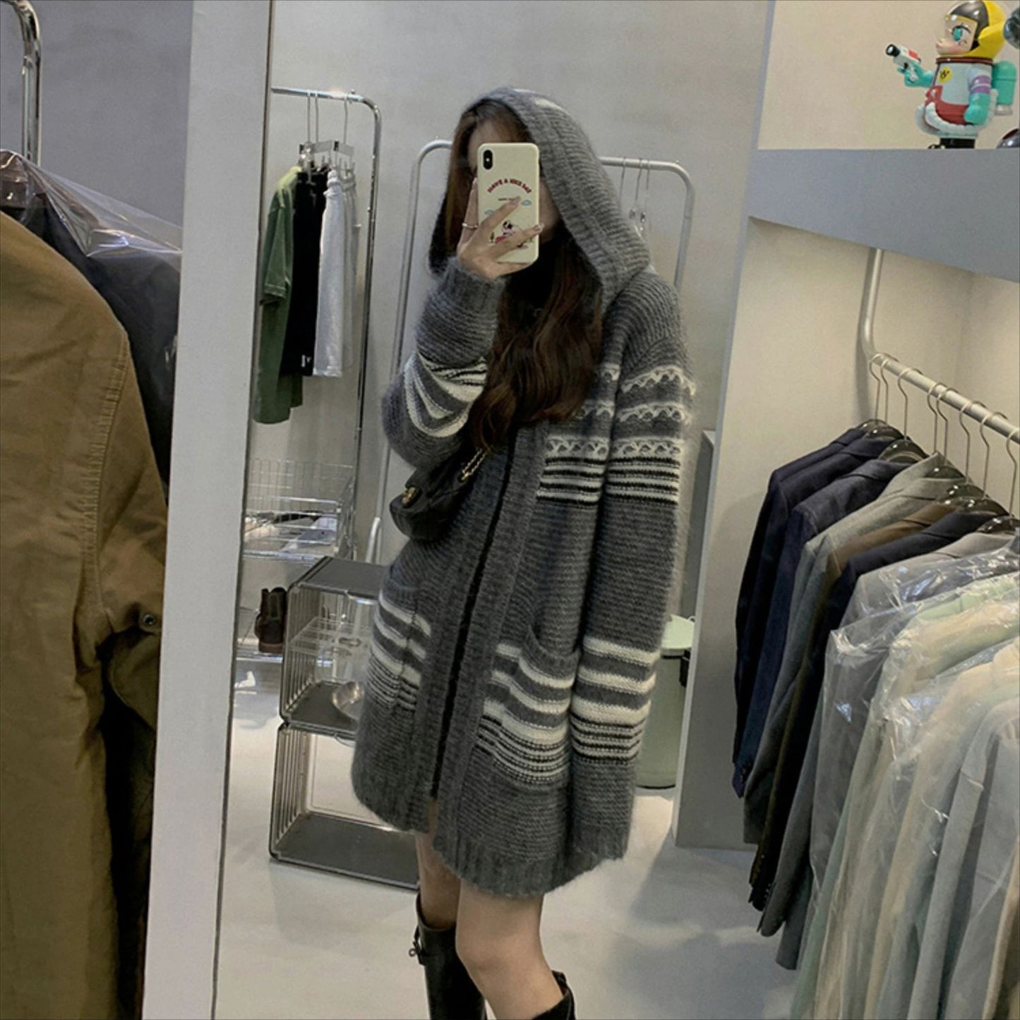 【outer】フード付きニットカーディガンG23459