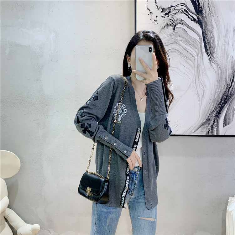 【outer】3色Vネック長袖ニットカーディガンF8244