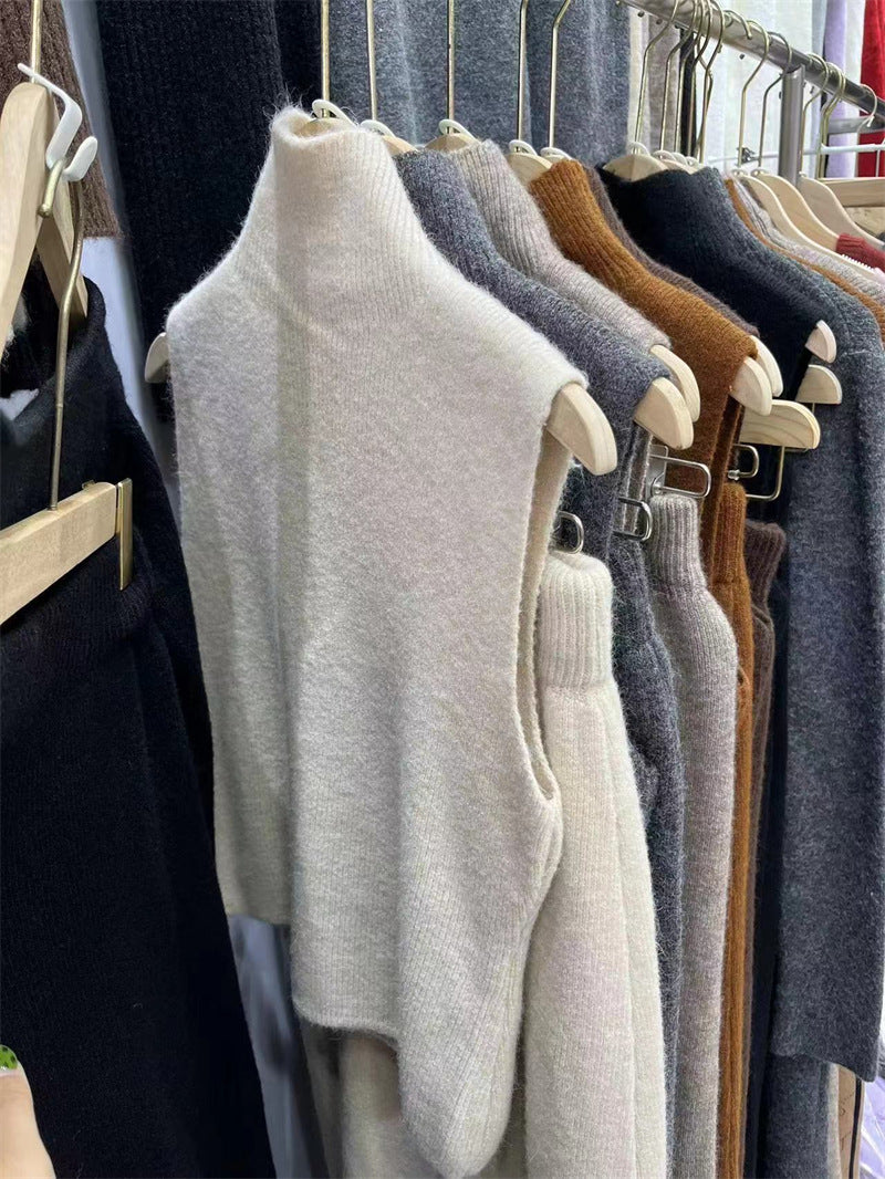 【set】ロング丈長袖カーディガン＋タンクトップ+スカートニット3点セットF8364