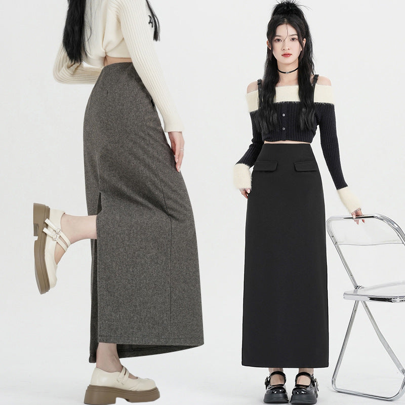 【bottoms】スリットラシャ生地スカートG24427