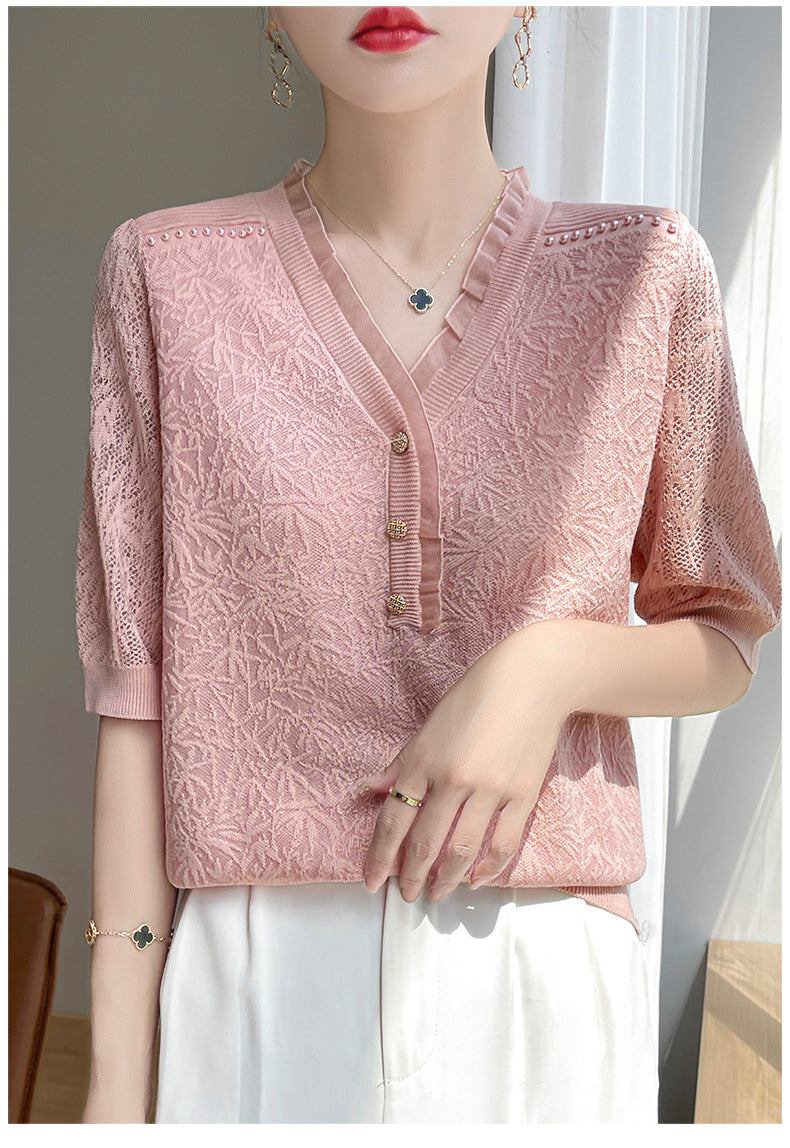 【tops】VネックニットTシャツG21941