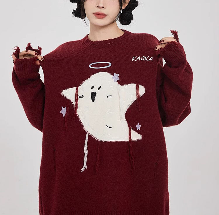 【Tops】2色ゆったり長袖セーターF8274