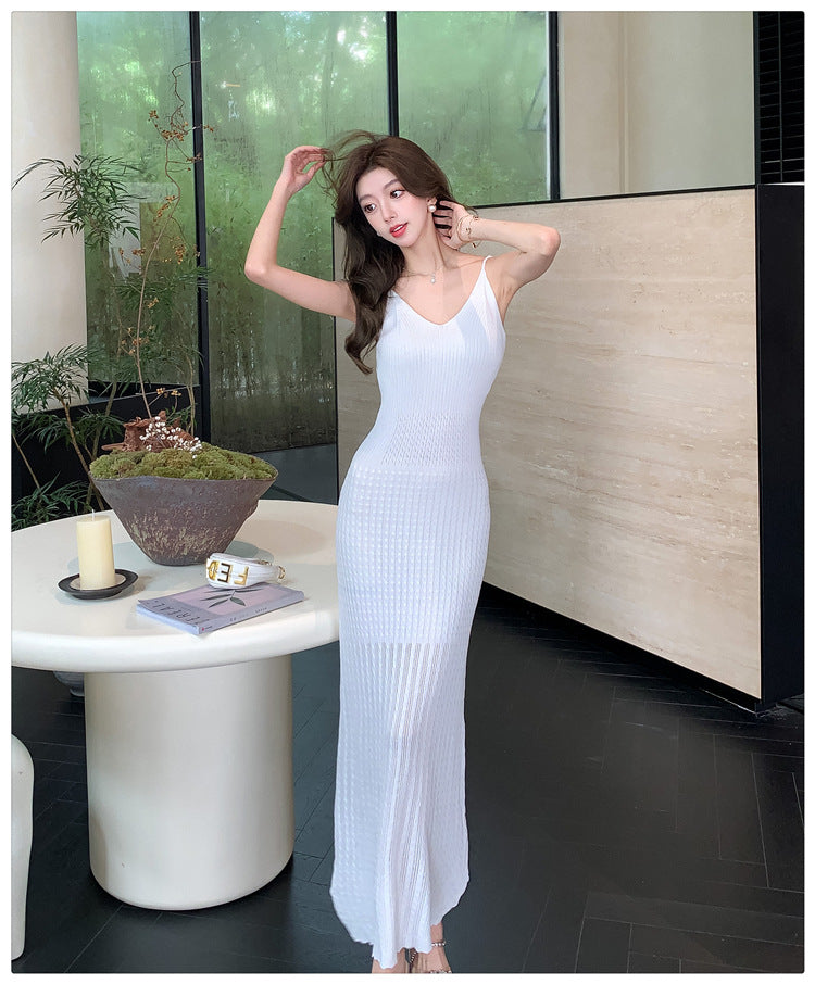 【dress】透かし彫りニットキャミワンピースG22593