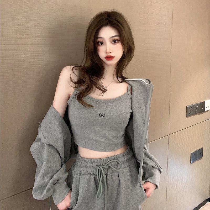 【set】カジュアルアウター+キャミソール+パンツ3点セットF8280