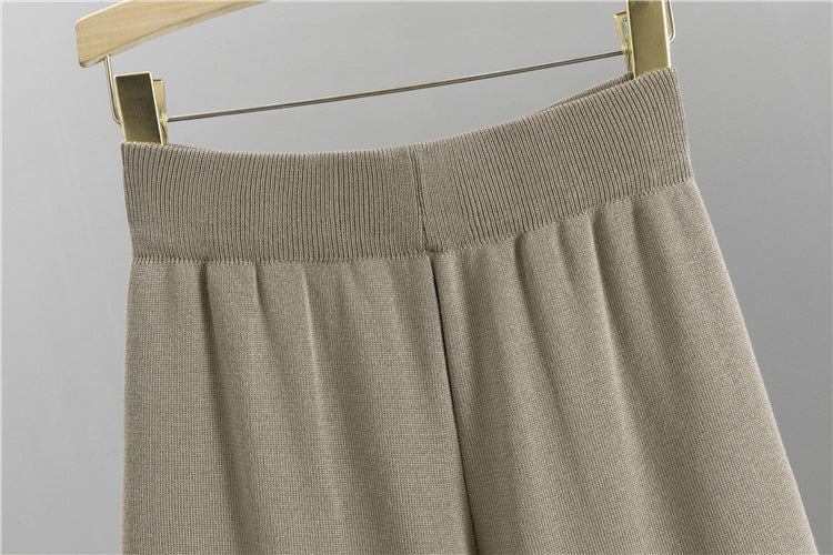 【set】ロング丈長袖カーディガン＋タンクトップ+ガウチョパンツニット3点セットF7959