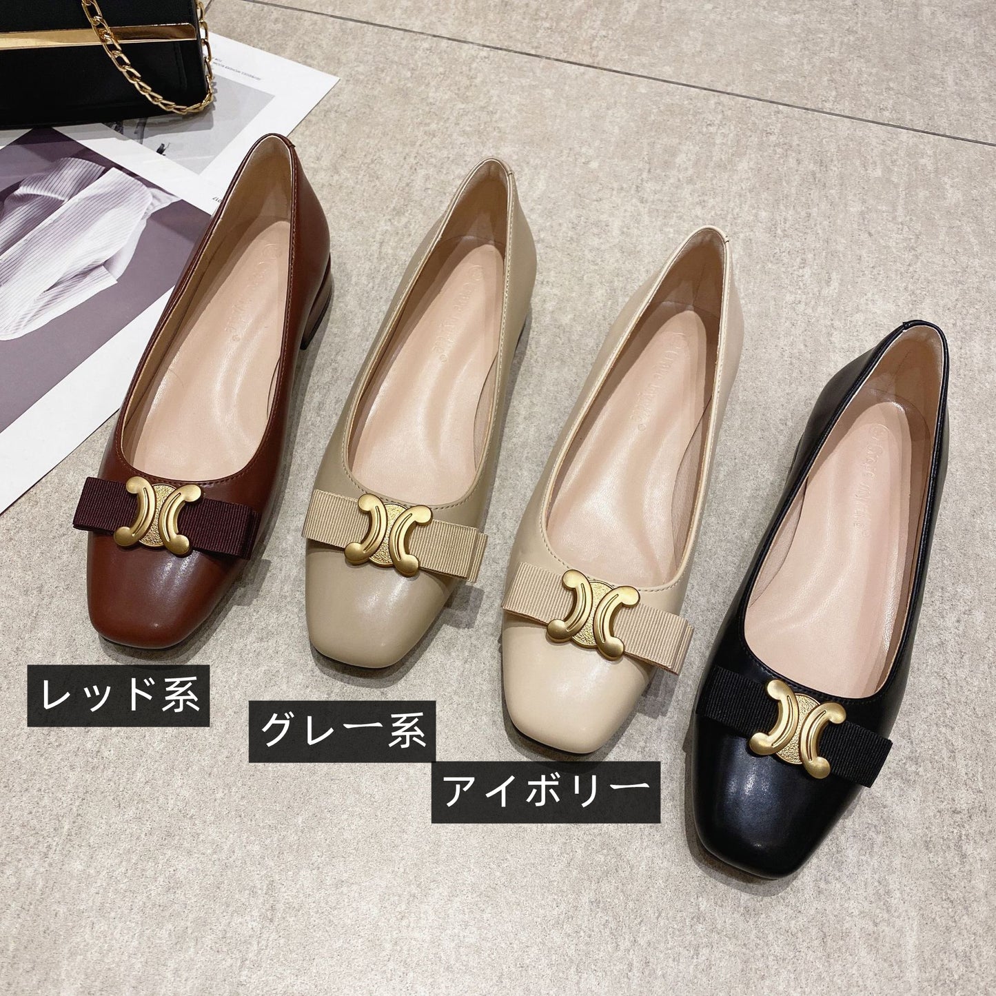 【shoes】スクエアトゥリボンパンプスG23646