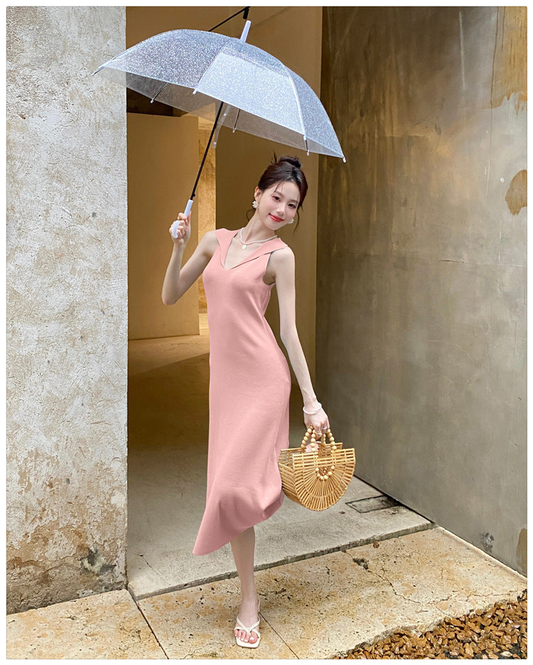 【dress】折り襟ニットキャミワンピースG22602