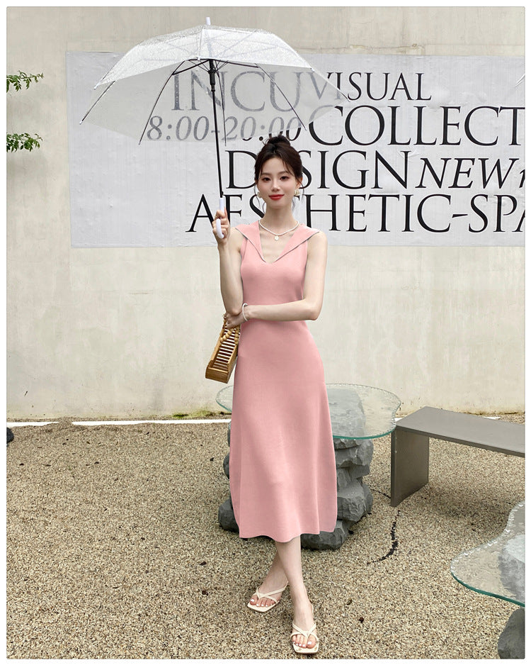 【dress】折り襟ニットキャミワンピースG22602