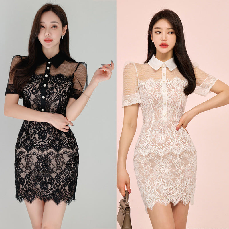 【dress】POLOネックレースデートワンピースG21673