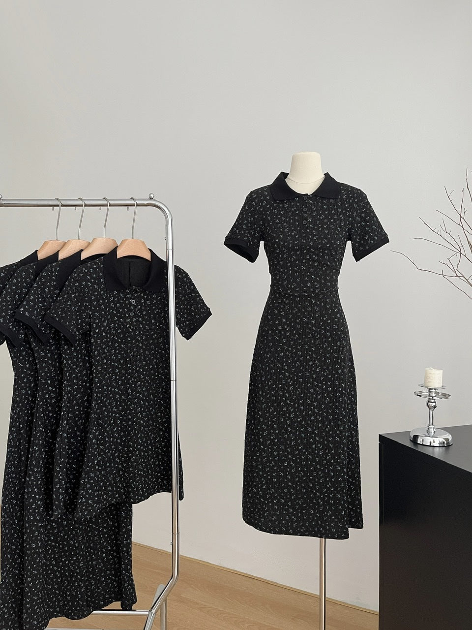 【dress】折り襟花柄ニットワンピースG21723