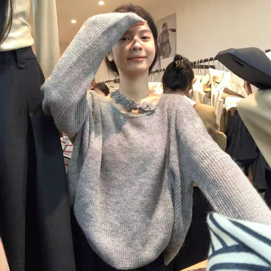 【tops】ゆったりオブリークネックニットG23838