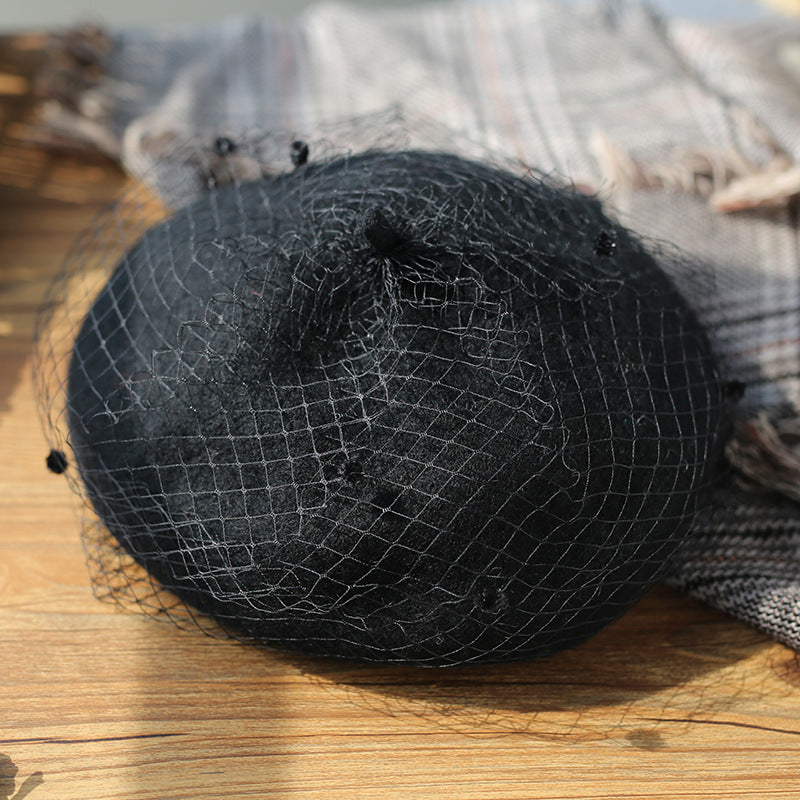 【小物】4色メッシュキラキラベレー帽子F8416