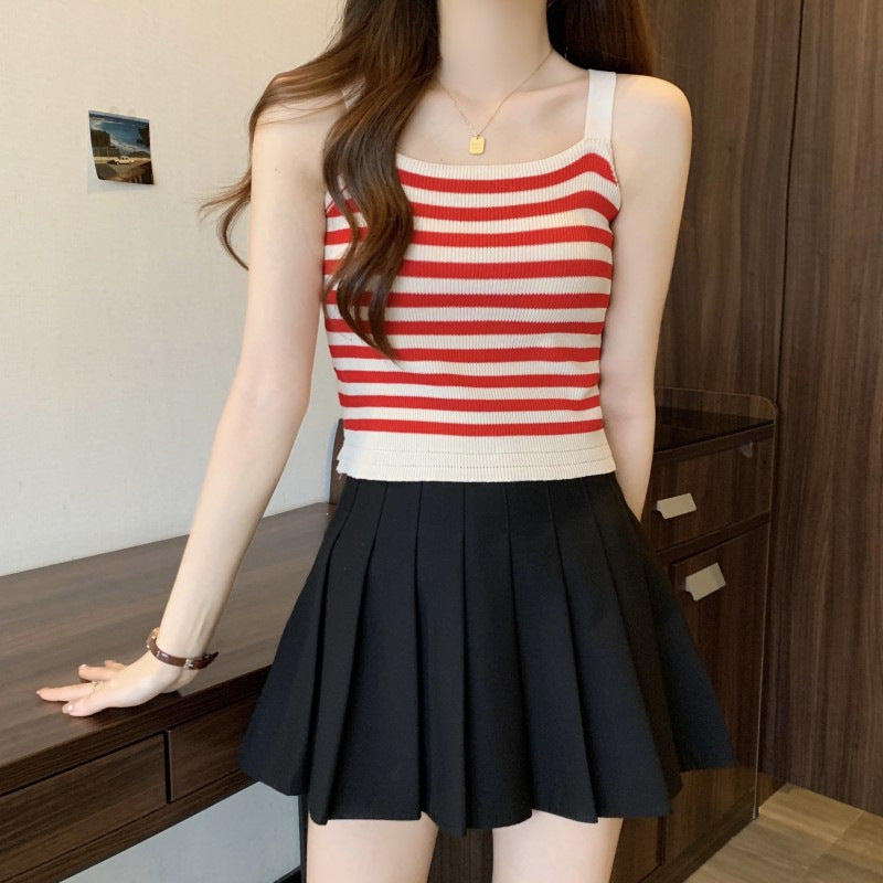 【tops】ボーダー柄ニットキャミソールF7587