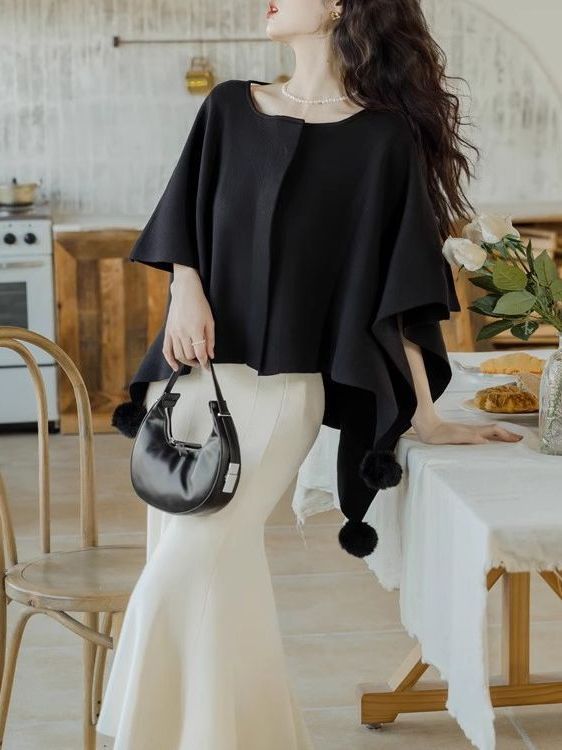 【outer】ゆったりニットケープカーディガンG23707