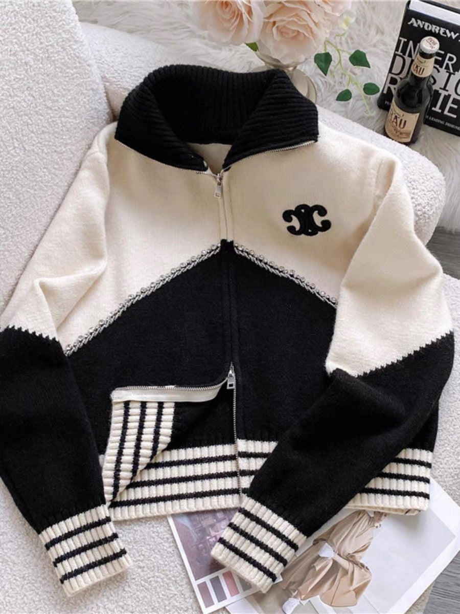 【outer】配色長袖ニットカーディガンF8299