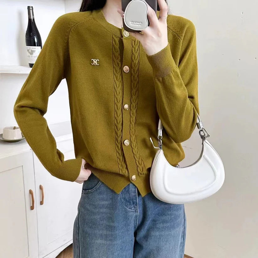 【outer】ラウンドネックニットカーディガンF8468