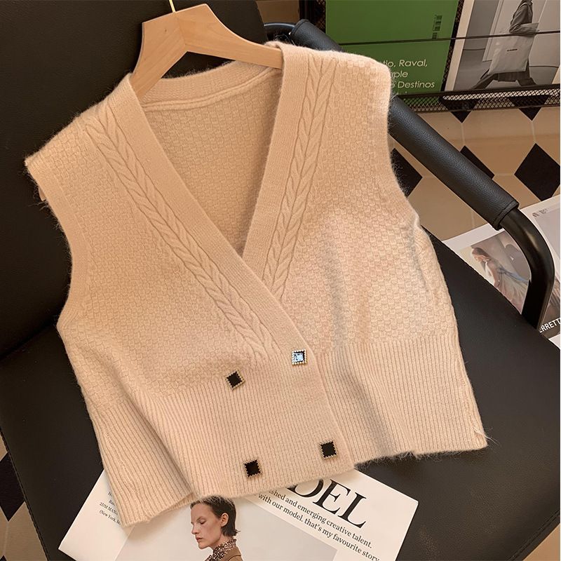 【tops】Vネック無地ニットチョッキG23236