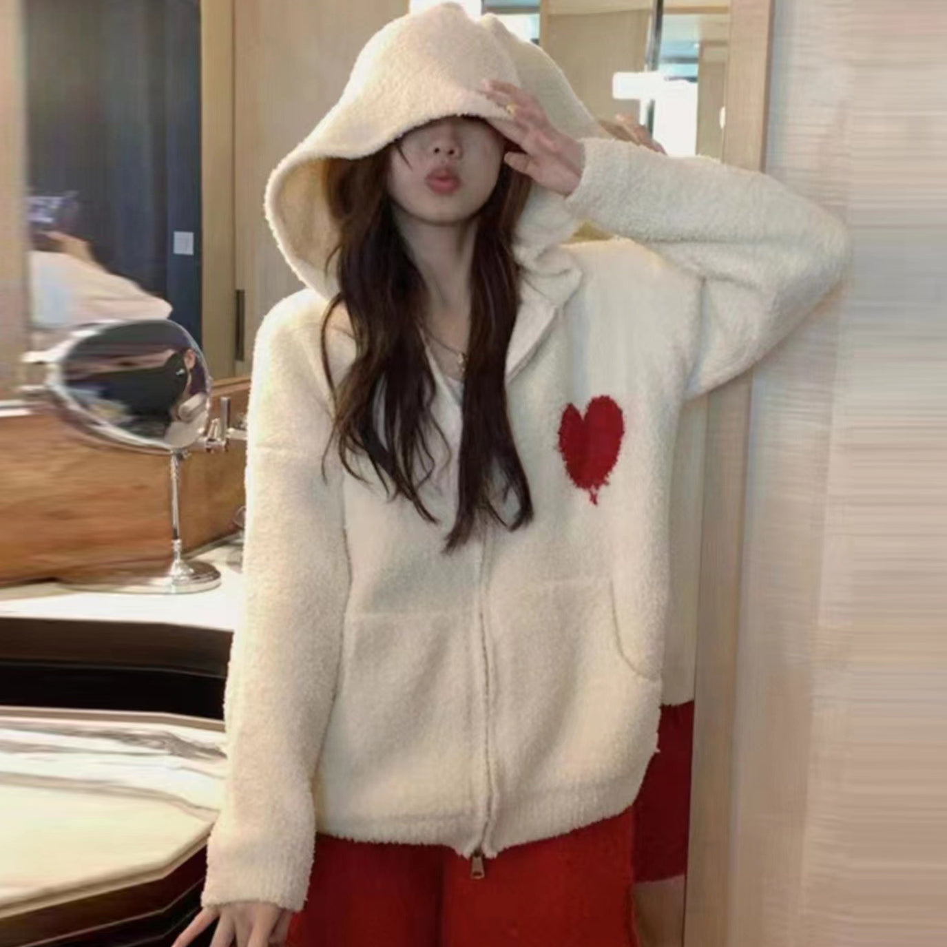 【outer】フード付きニットカーディガンG24487