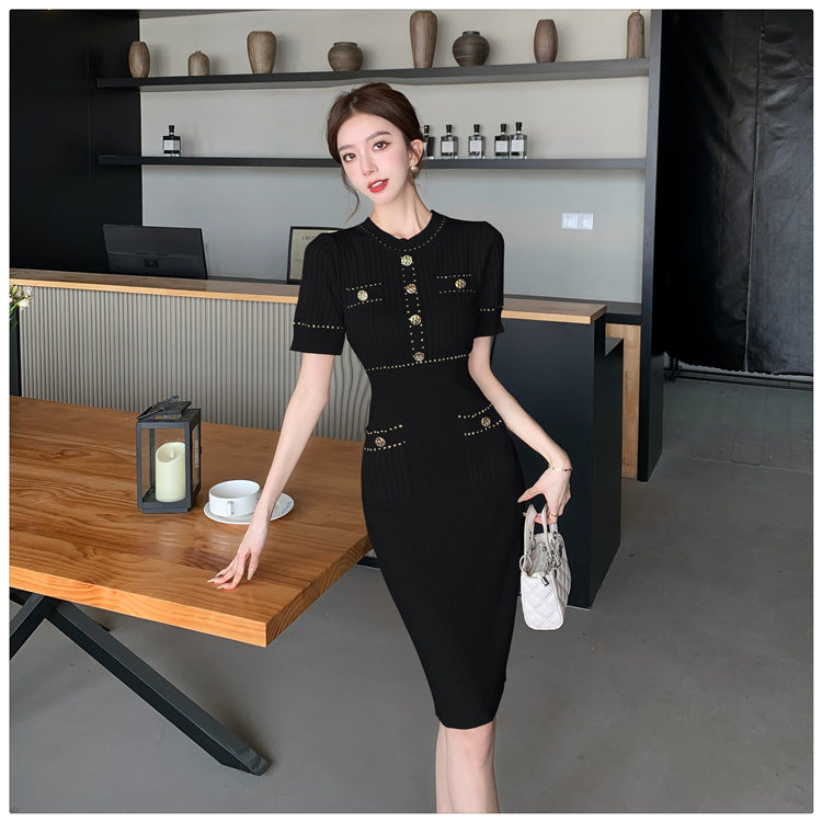 【dress】ラウンドネックニットワンピースG22102