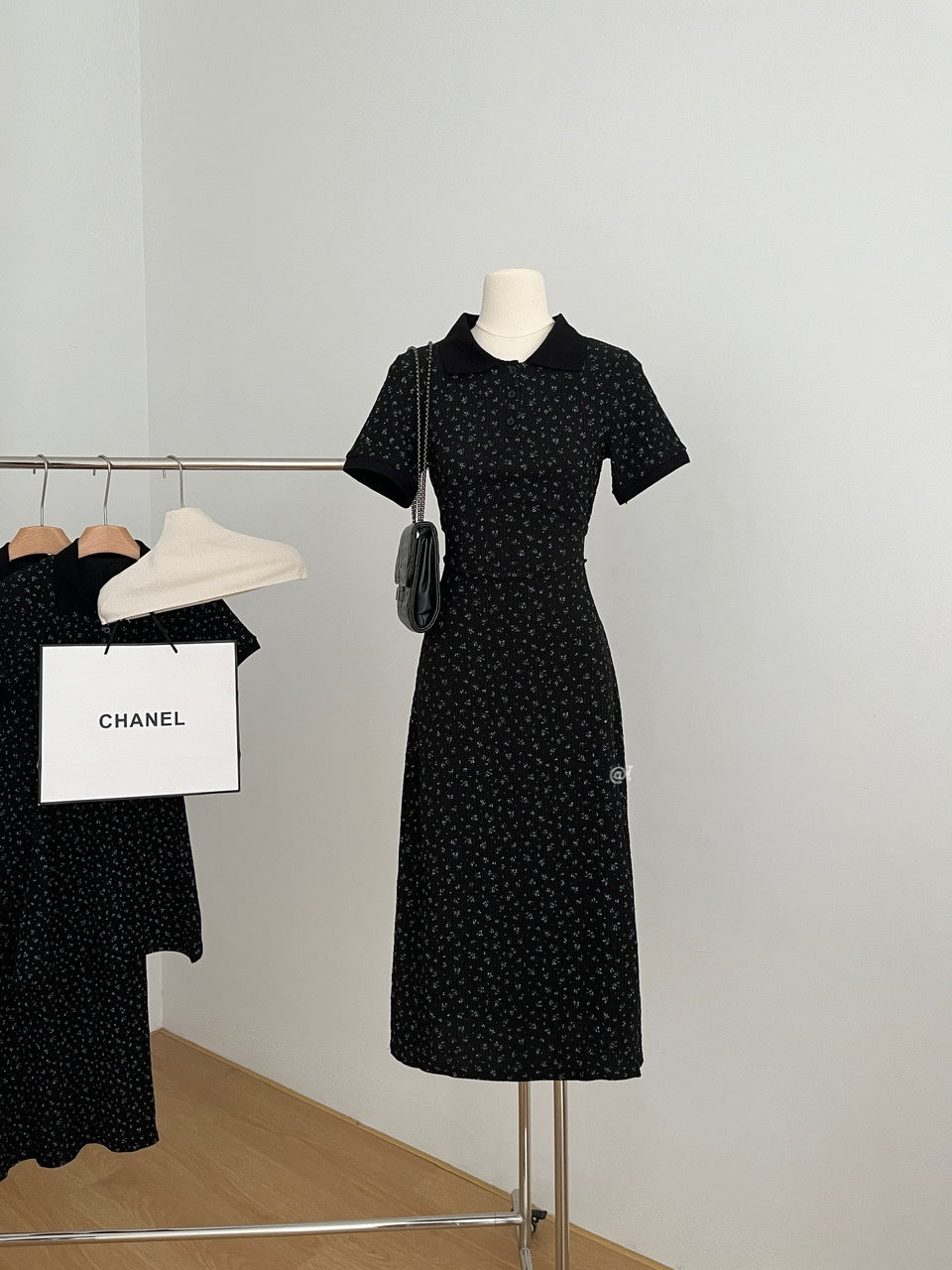 【dress】折り襟花柄ニットワンピースG21723