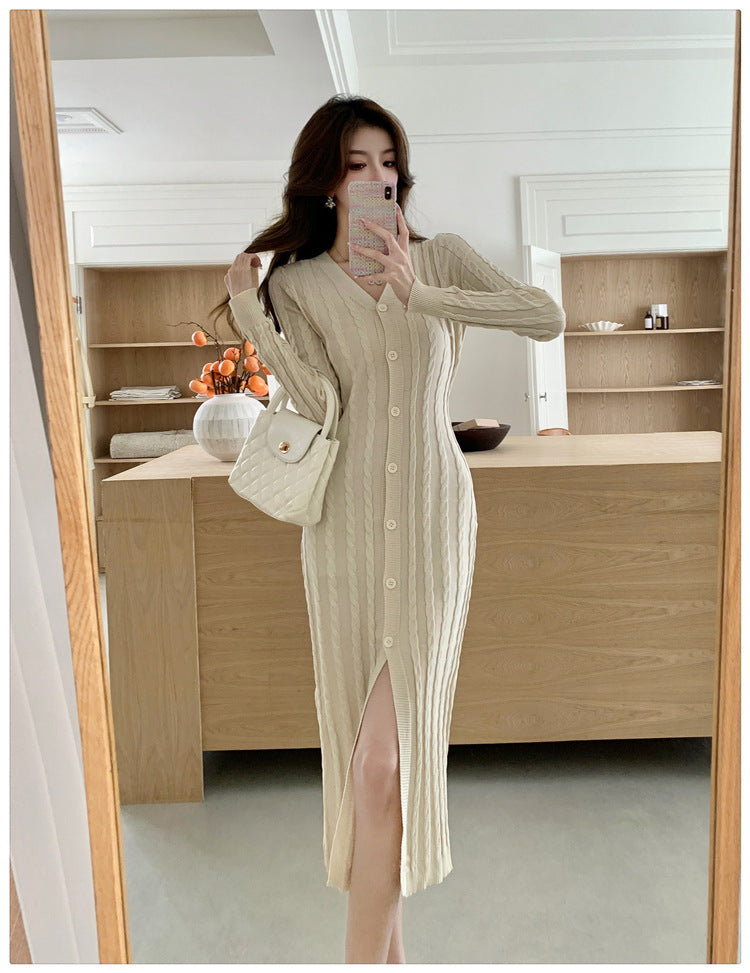 【dress】フランス風VネックニットワンピースG22956