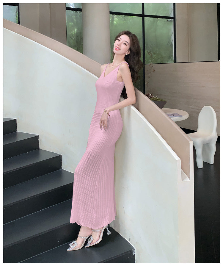 【dress】透かし彫りニットキャミワンピースG22593