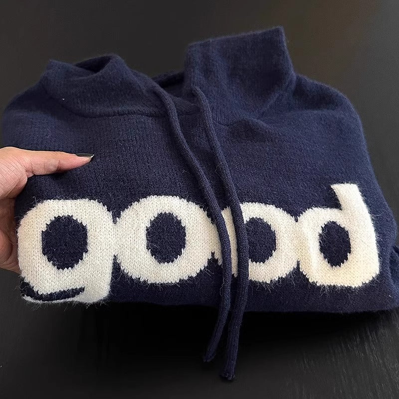 【tops】フード付き長袖ニットセーターF8216