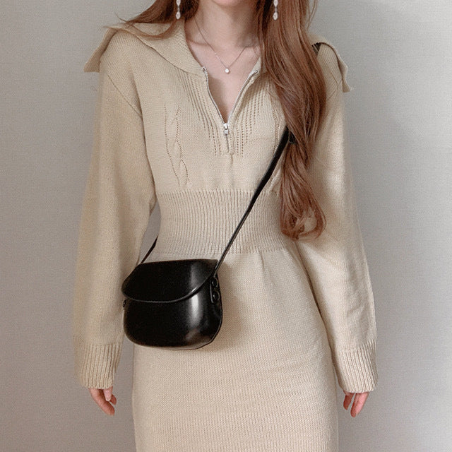 【dress】折り襟ニットワンピースG23165