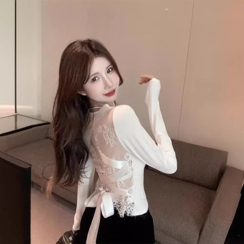 【tops】レースウエストリボンブラウスF8332