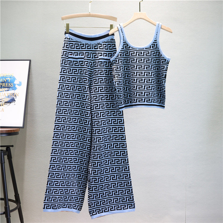 【set】長袖カーディガン＋タンクトップ+ガウチョパンツニット3点セットF7954