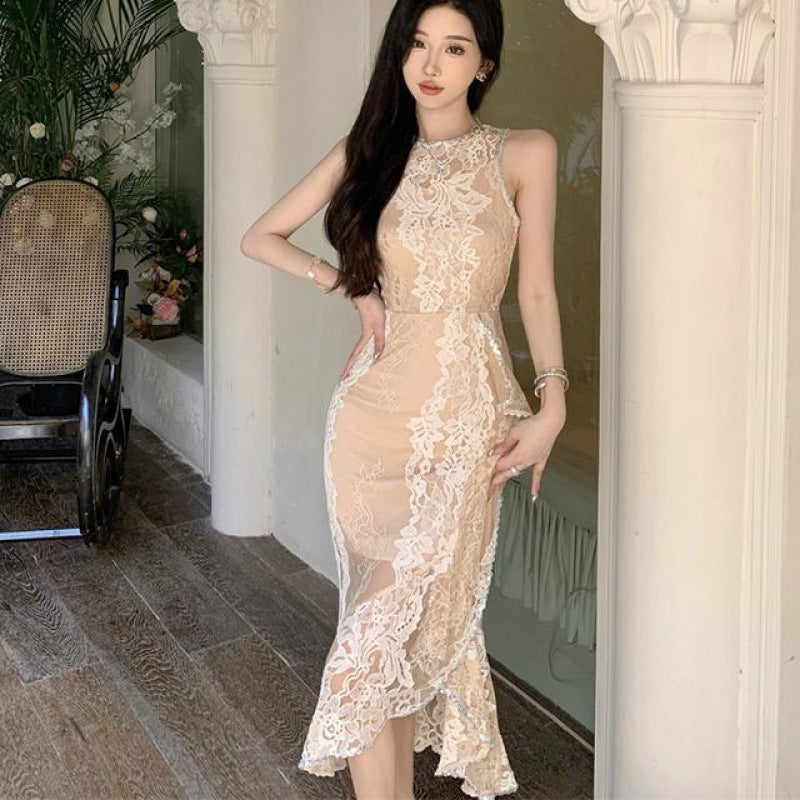 【dress】フリルスリットタイトレースワンピースG21729