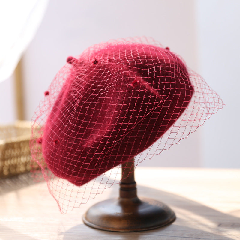 【小物】4色メッシュキラキラベレー帽子F8416