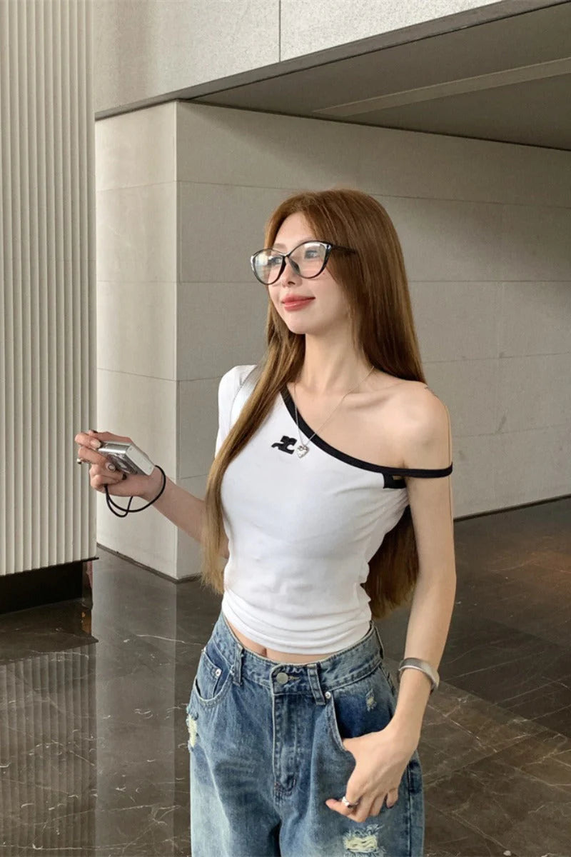 【tops】2色肩開きＴシャツF7858