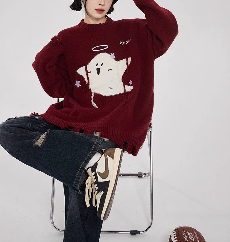 【Tops】2色ゆったり長袖セーターF8274