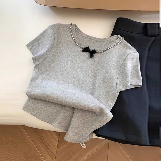 【tops】フレンチスリーブニットTシャツG22039