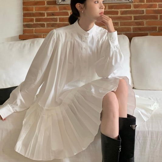 【dress】長袖ギャザーシャツワンピースF7906