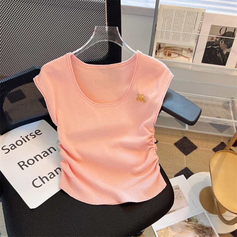 【tops】4色ノースリーブニットTシャツF7886