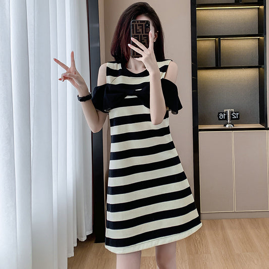 【dress】ストライプ柄デートTシャツワンピースG21718