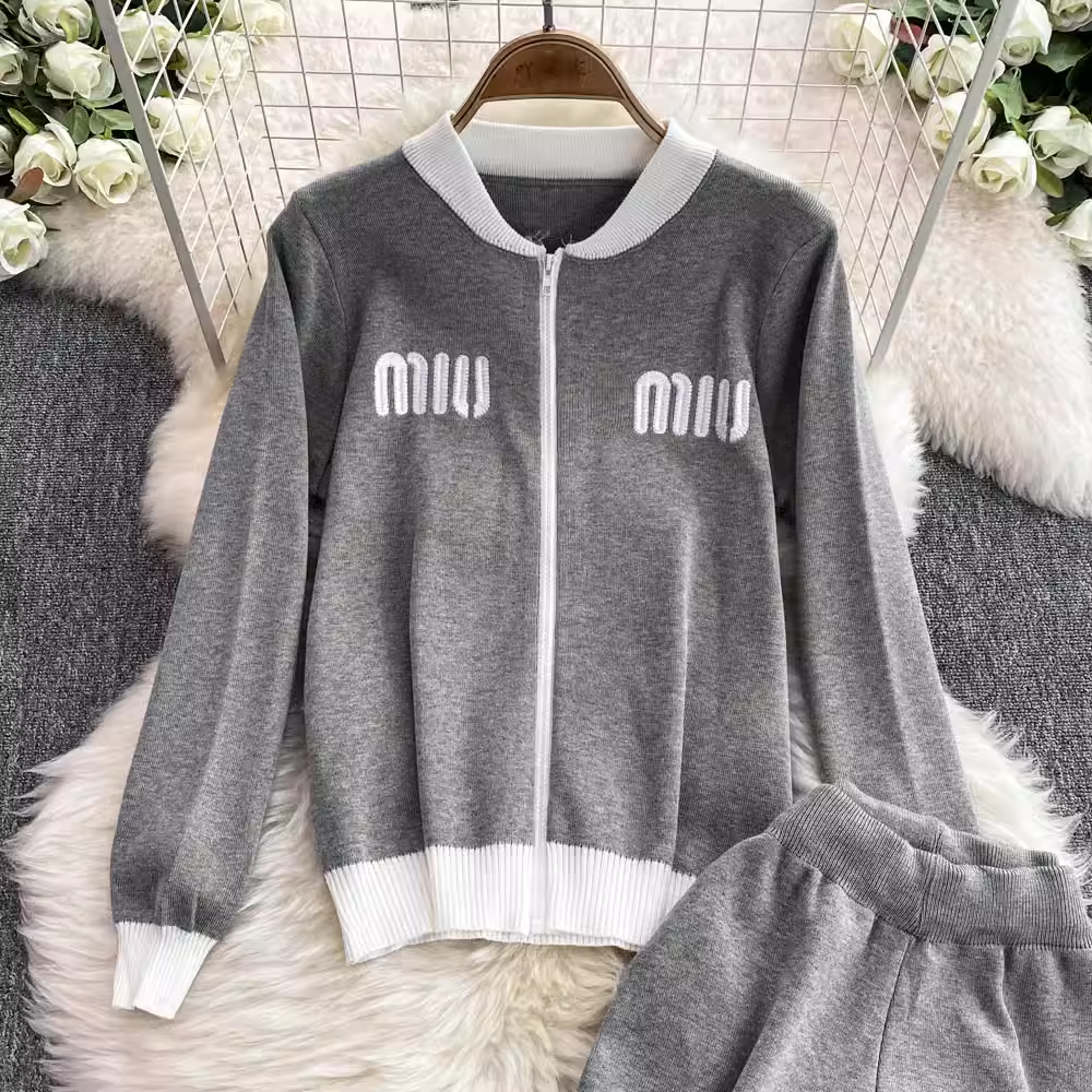 【set】ジップアップニット&ワイドパンツ  K0132