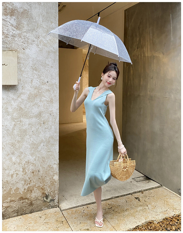 【dress】折り襟ニットキャミワンピースG22602